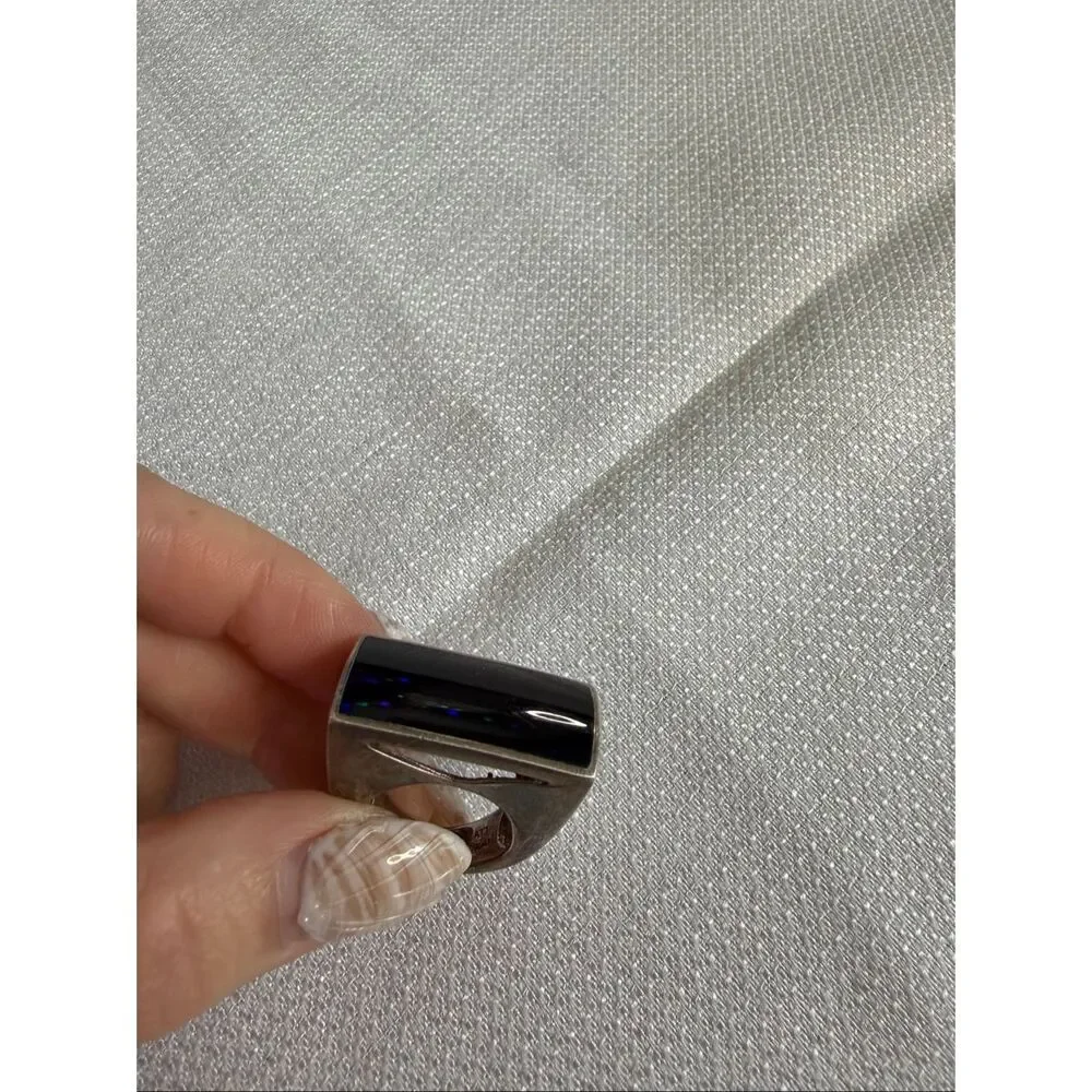 Thai ATI VTG Black Onyx Sterling Silver 925 Geometric Statement Ring Size 6